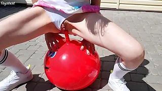 Horny Stepsister Riding Fitness Ball with Reproduction PENETRATION